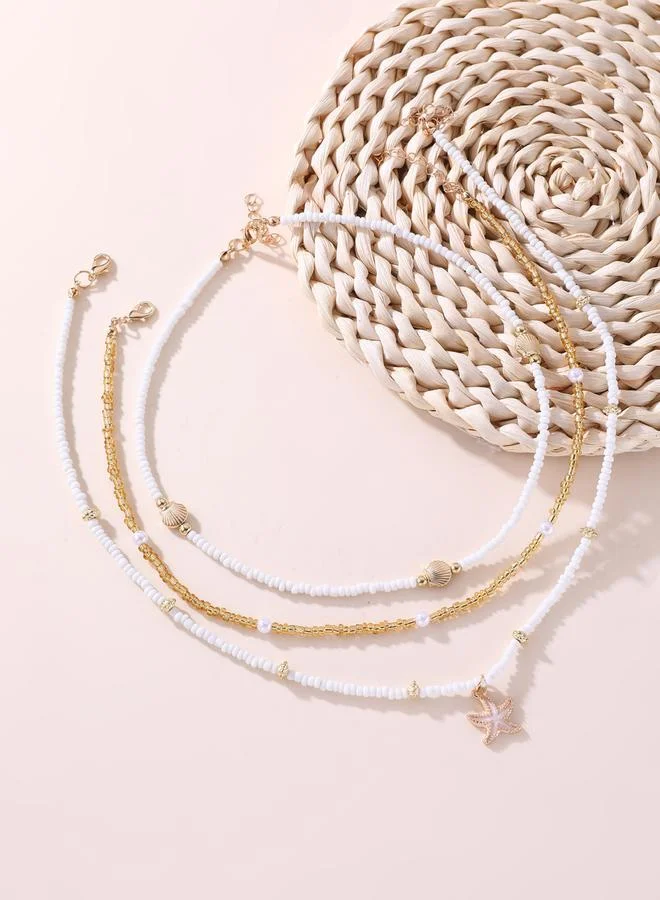 تايك تو طقم 3 قطع عقود خرز بنمط شاطئي